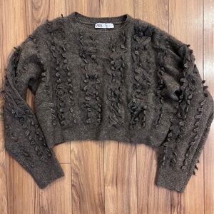 ZARA Wool Blend Sweater with Tulle Ribbon